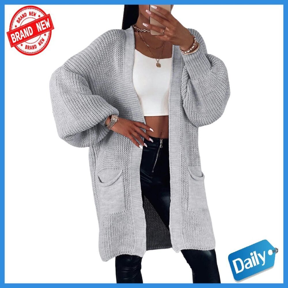 Oversized Chunky Knit Cardigan with Pockets - Long Open Front Sweater